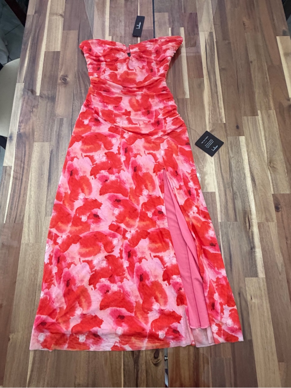 NWT Sz S Lulus Orange Pink Watercolor Floral Strapless Maxi Dress Sweetheart U